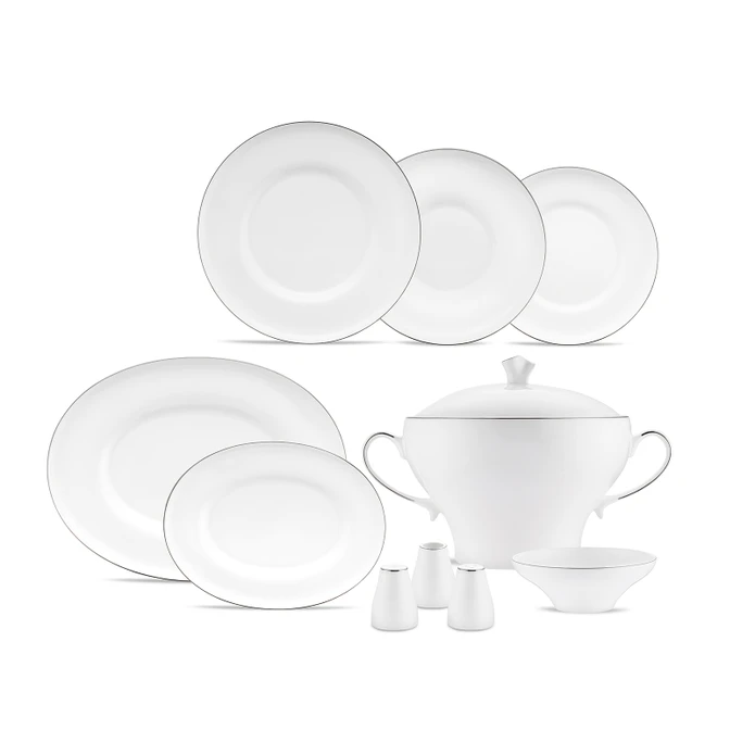 Emsan Alicia Fine Bone 60 Parça 12 Kişilik Yuvarlak Yemek Takımı Platin