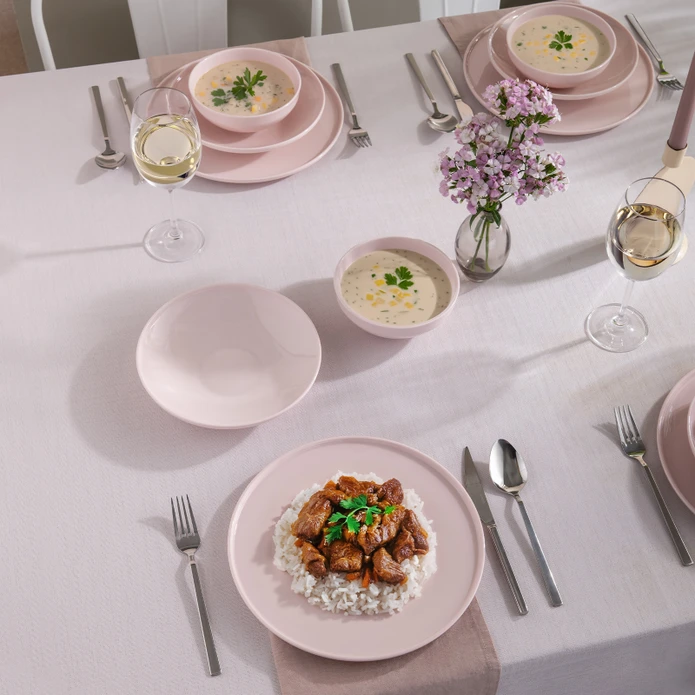 İstanbul Porselen Sara 18 Parça 6 Kişilik Yemek Takımı Pembe