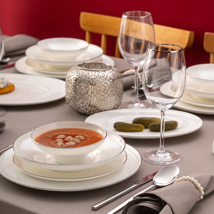 Emsan Alicia Fine Bone 60 Parça 12 Kişilik Yuvarlak Yemek Takımı Platin