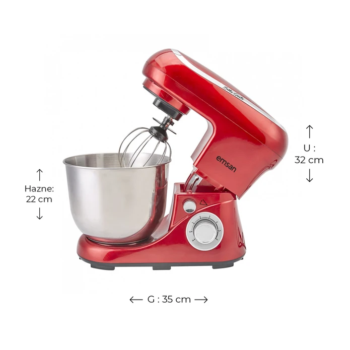 Emsan Bella Gusto Kırmızı Hamur Yoğurma Makinesi 1300W 5L