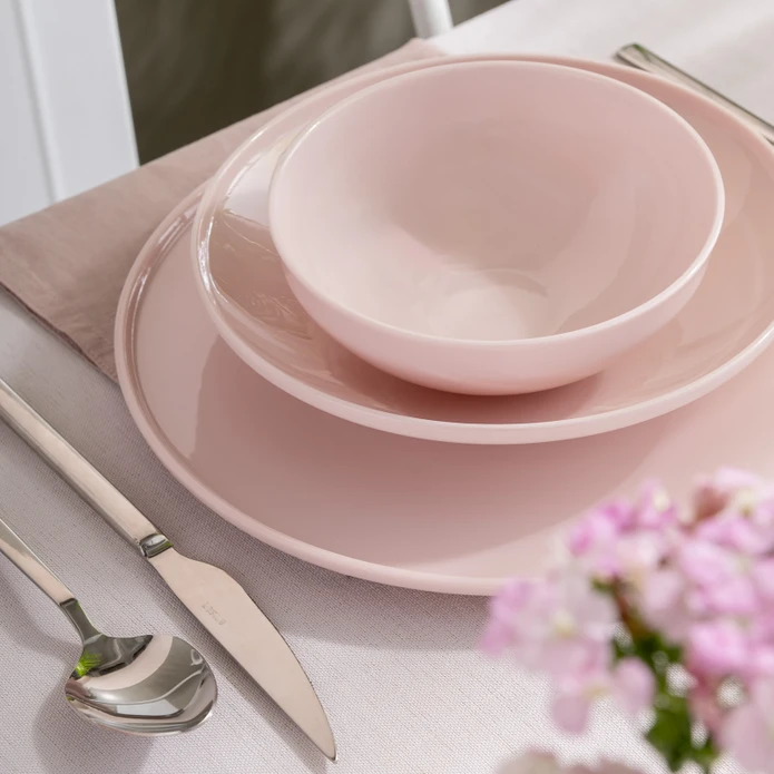 İstanbul Porselen Sara 18 Parça 6 Kişilik Yemek Takımı Pembe