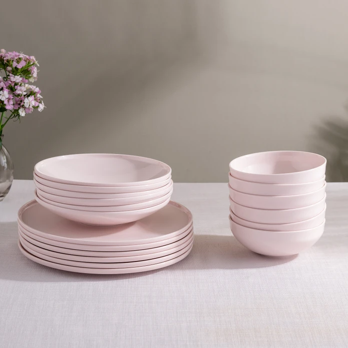 İstanbul Porselen Sara 18 Parça 6 Kişilik Yemek Takımı Pembe